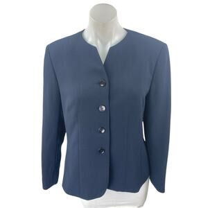 Le Suit Women's Blue Long Sleeve Button Down Blazer Coat Suit Jacket Size 12P
